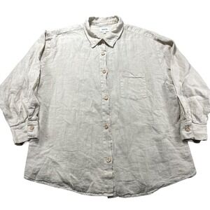MATE The Label Organic Linen Shirt Women XL Beige Button Front Collared Oversize